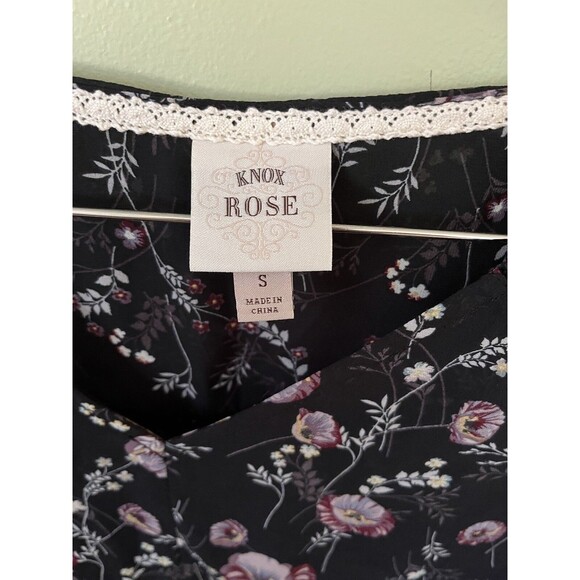 Knox Rose Women's Top Blouse Sheer Black Floral Pattern Size Small - Picture 6 of 7